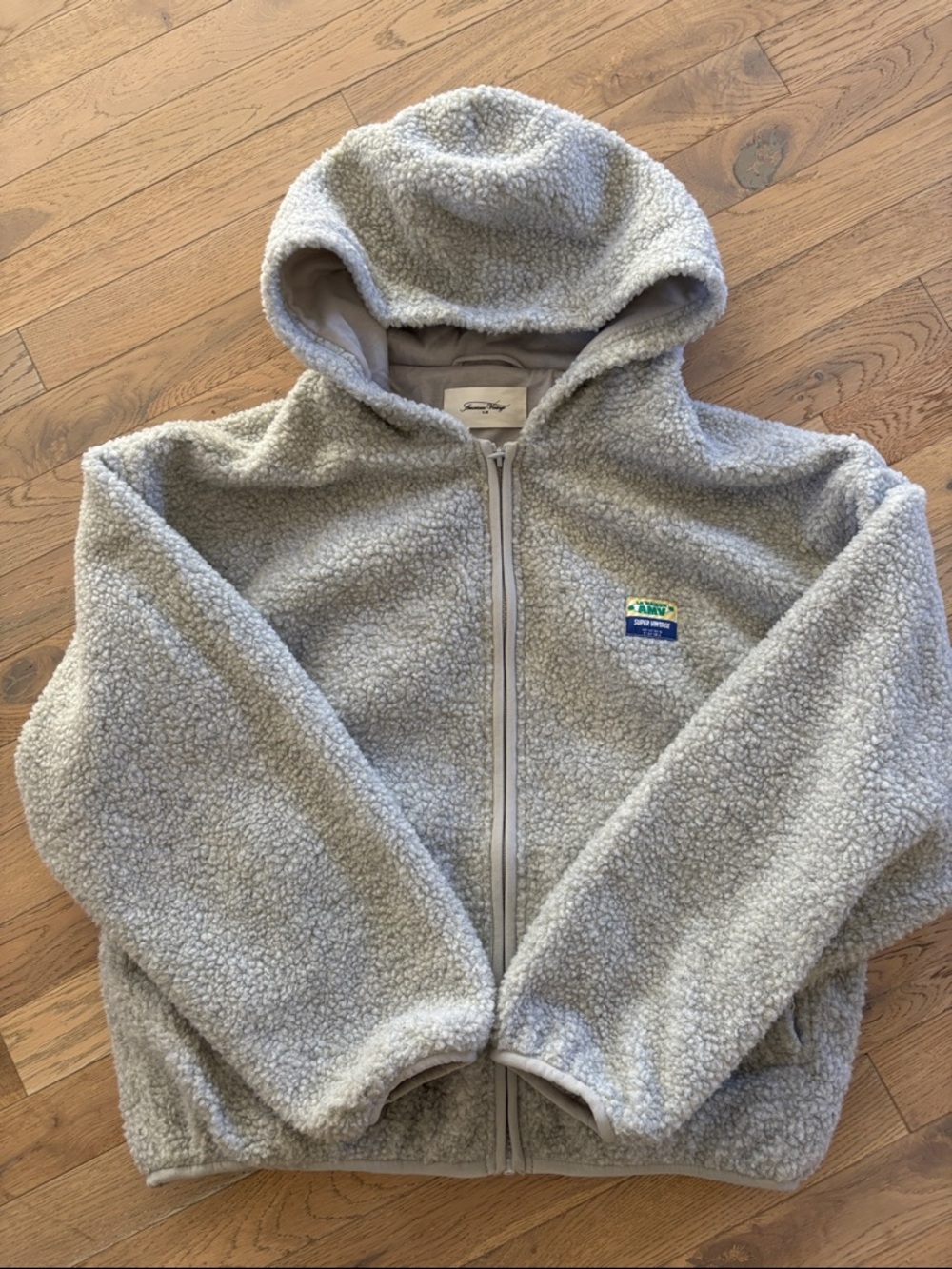 American Vintage Light Gray Sherpa Hoodie Jacket